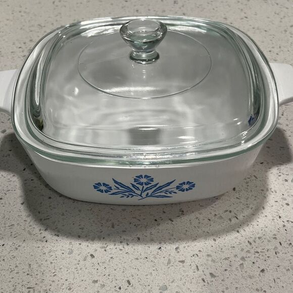 Corningware White Casserole RARE 1Qt Cornflower P-7-C lid 32 1960’s Made in USA - Picture 11 of 12